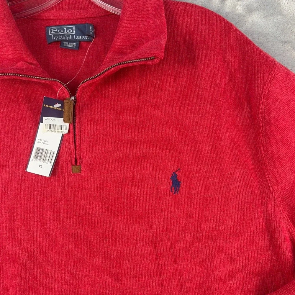 Polo Ralph Lauren Pullover Mens XL Quarter-Zip Red Cotton Ribbed Logo NEW
